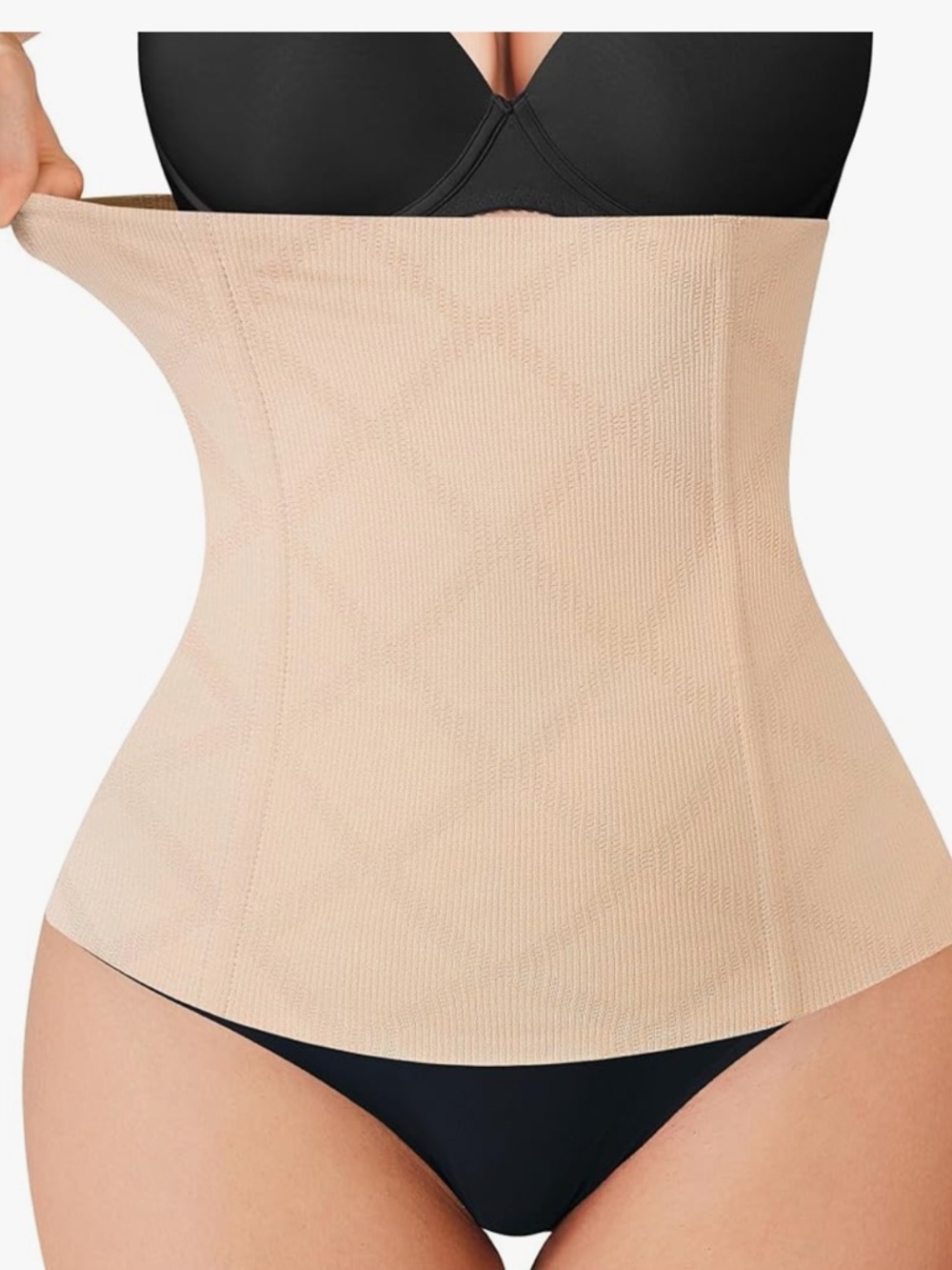 Beige Stretchy Ribbed Waist Slimming Shapewear